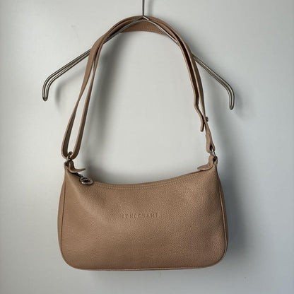 Longchamp Shoulder Bag Purse Leather Milk Tea Beige Authentic