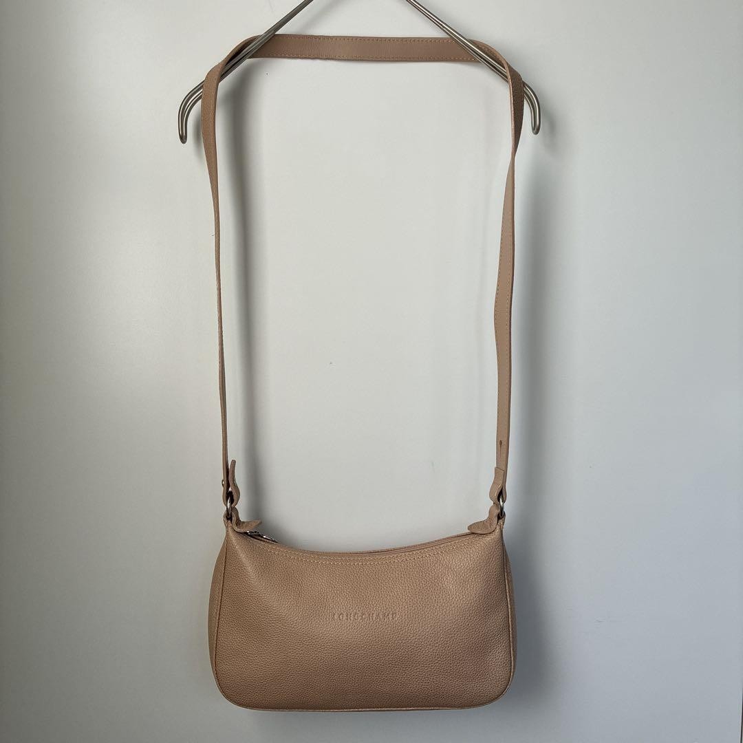 Longchamp Shoulder Bag Purse Leather Milk Tea Beige Authentic