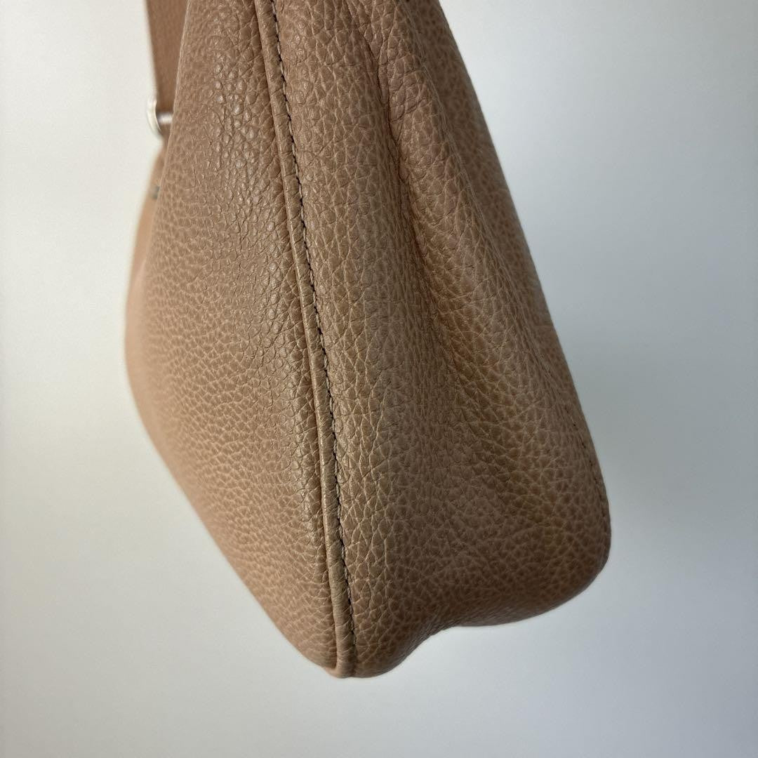 Longchamp Shoulder Bag Purse Leather Milk Tea Beige Authentic