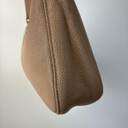 Longchamp Shoulder Bag Purse Leather Milk Tea Beige Authentic