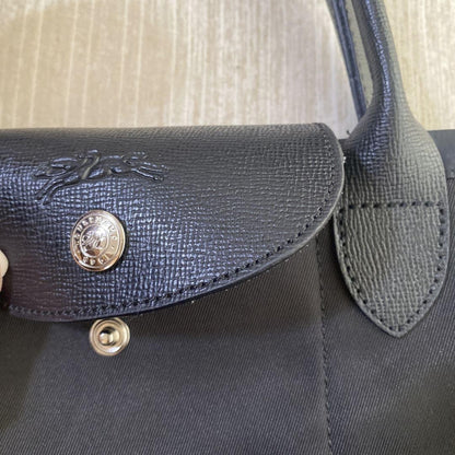 Longchamp Hand Bag Tote Purse Le Pliage Nylon Leather Black Authentic