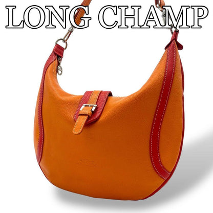 Longchamp Shoulder Bag Purse Leather Orange Red Authentic