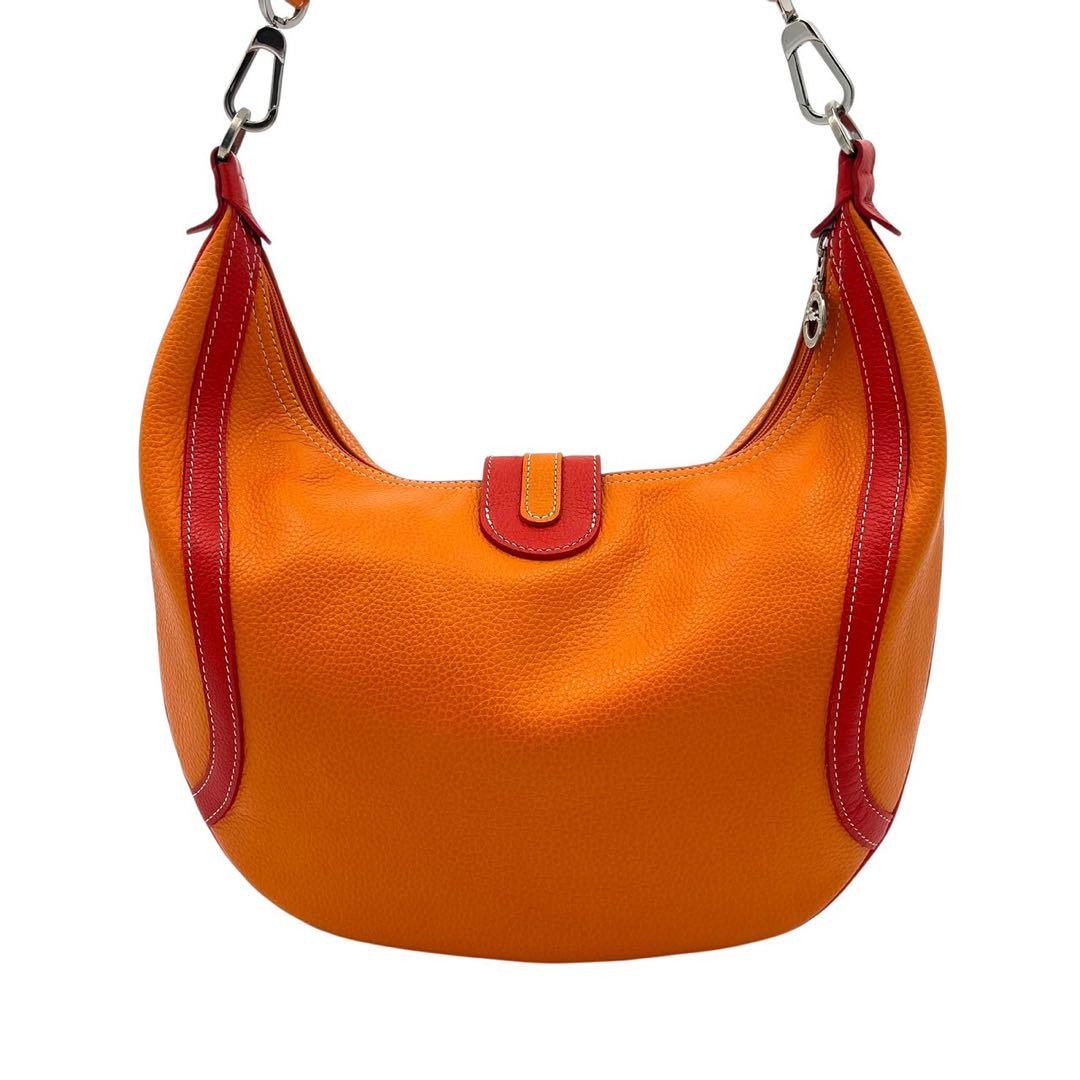 Longchamp Shoulder Bag Purse Leather Orange Red Authentic