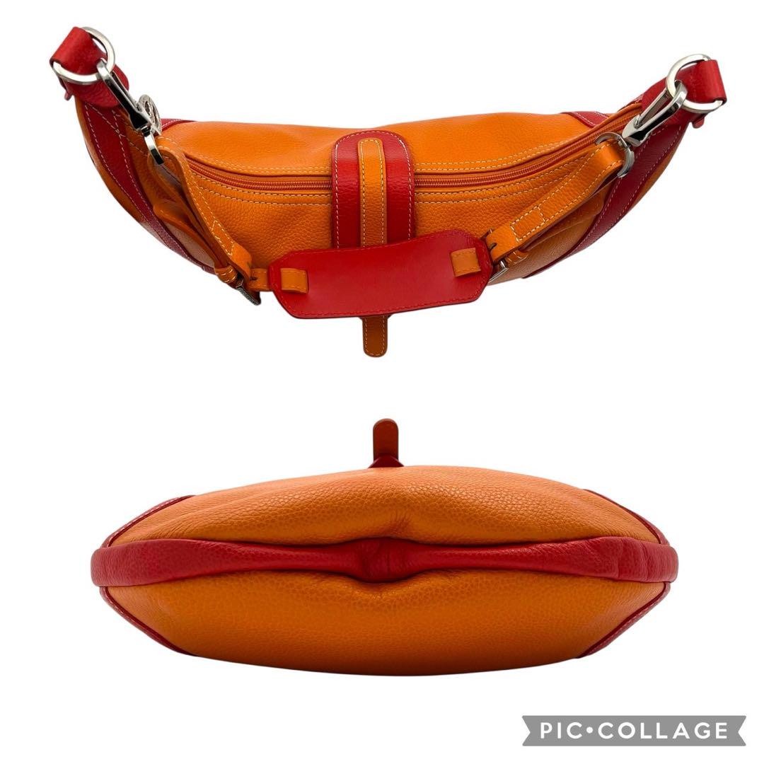 Longchamp Shoulder Bag Purse Leather Orange Red Authentic