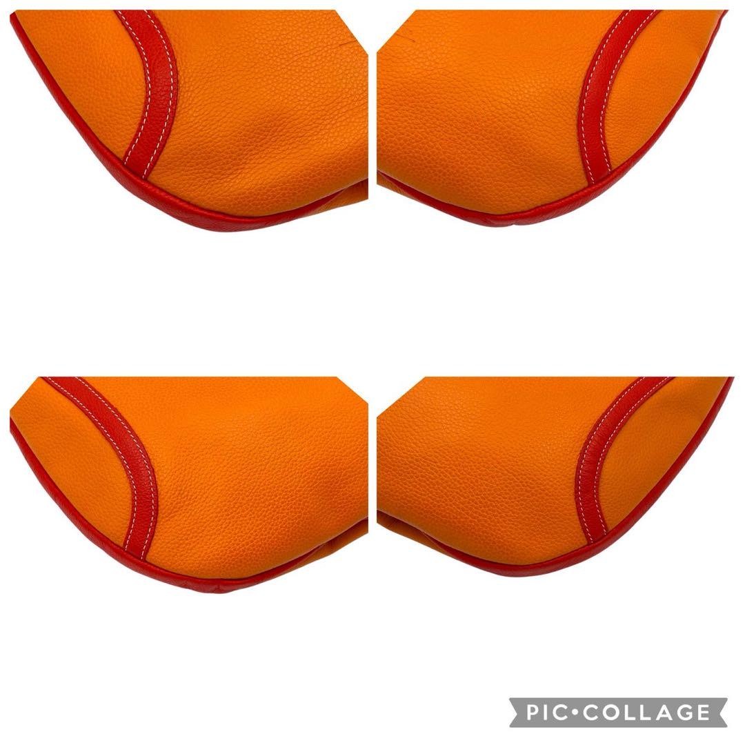 Longchamp Shoulder Bag Purse Leather Orange Red Authentic