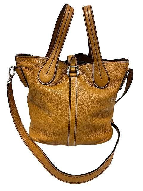 TOD'S Hand Shoulder Bag Tote Purse 2way Leather Camel Brown Authentic