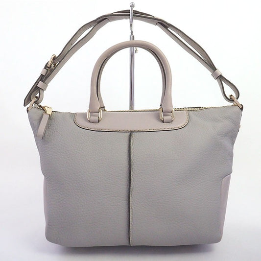 TOD'S Hand Shoulder Bag Tote Purse 2way Leather Light Gray Authentic