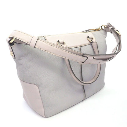 TOD'S Hand Shoulder Bag Tote Purse 2way Leather Light Gray Authentic