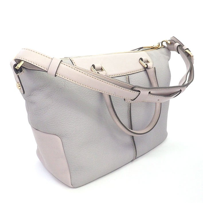 TOD'S Hand Shoulder Bag Tote Purse 2way Leather Light Gray Authentic