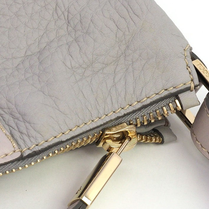 TOD'S Hand Shoulder Bag Tote Purse 2way Leather Light Gray Authentic
