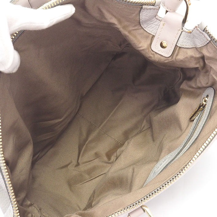 TOD'S Hand Shoulder Bag Tote Purse 2way Leather Light Gray Authentic