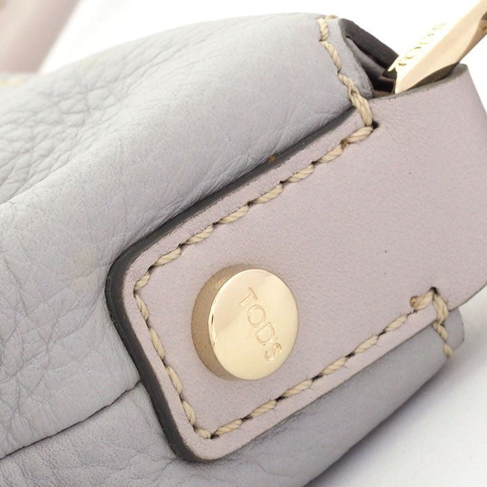 TOD'S Hand Shoulder Bag Tote Purse 2way Leather Light Gray Authentic