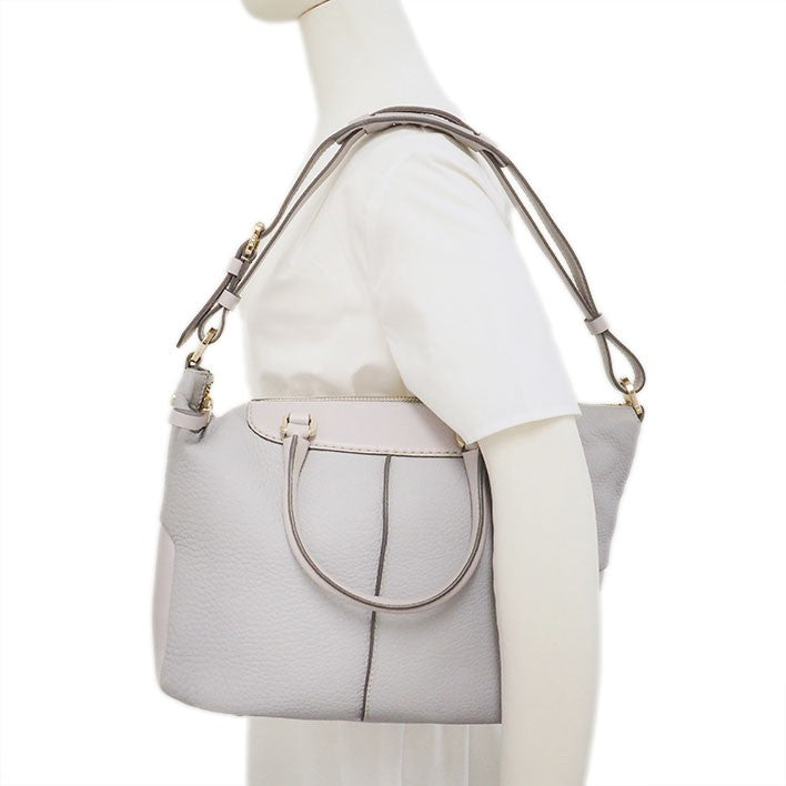 TOD'S Hand Shoulder Bag Tote Purse 2way Leather Light Gray Authentic