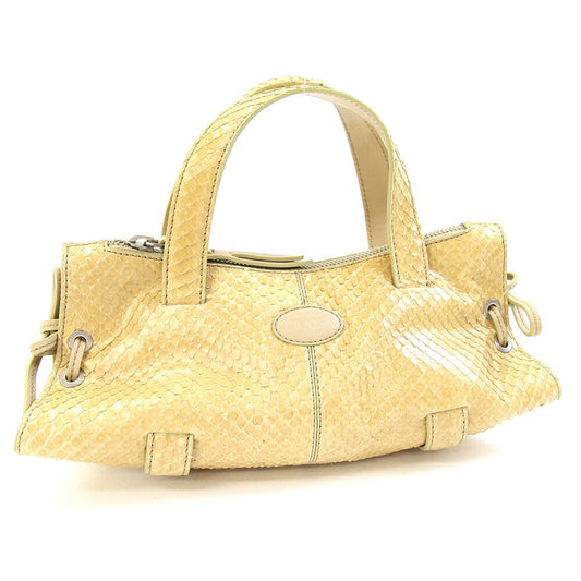 TOD'S Hand Bag Tote Purse Leather Yellow Beige Authentic