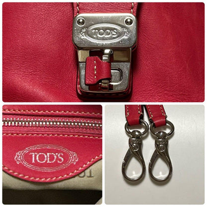 TOD'S Hand Shoulder Bag Tote Purse 2way D-Styling Leather Red Authentic