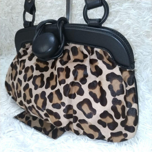 TOD'S Hand Shoulder Bag Tote Purse Leather Leopard Authentic