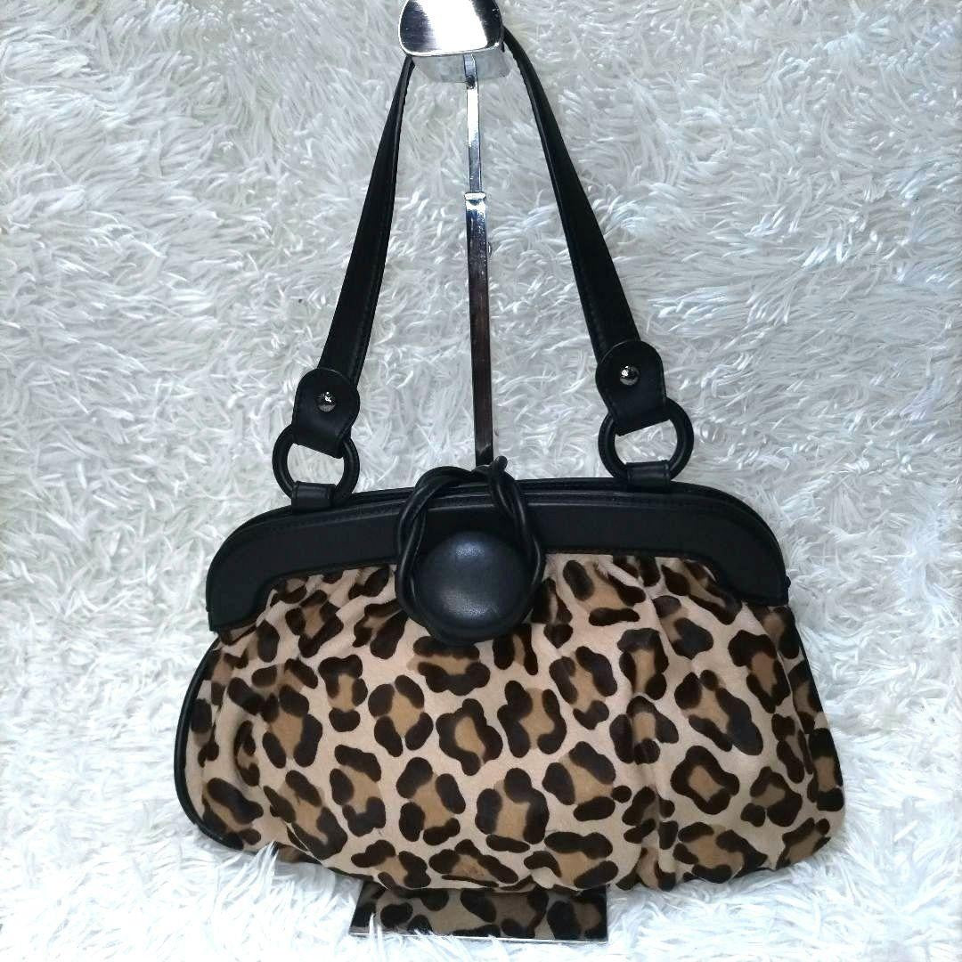 TOD'S Hand Shoulder Bag Tote Purse Leather Leopard Authentic