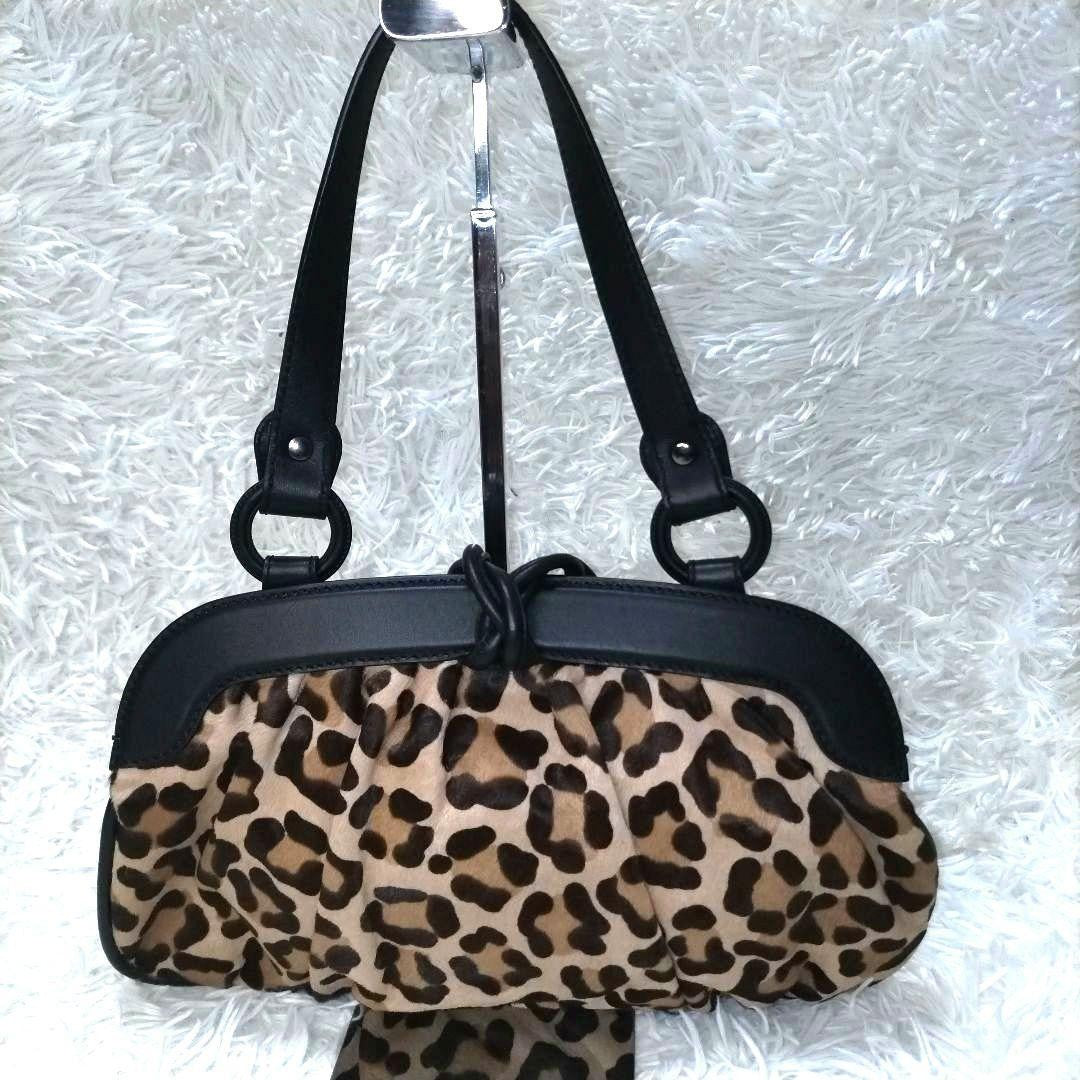 TOD'S Hand Shoulder Bag Tote Purse Leather Leopard Authentic
