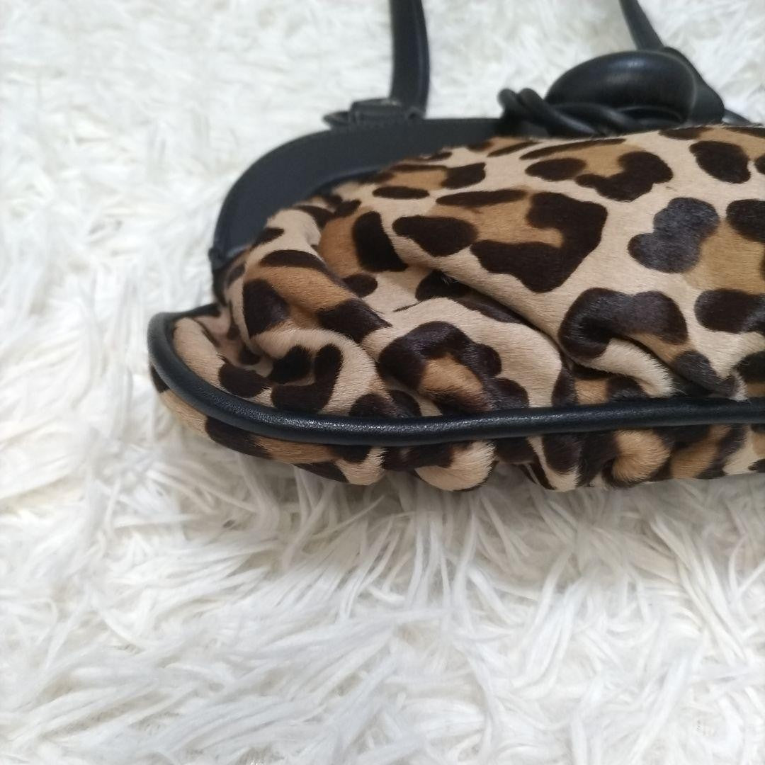 TOD'S Hand Shoulder Bag Tote Purse Leather Leopard Authentic