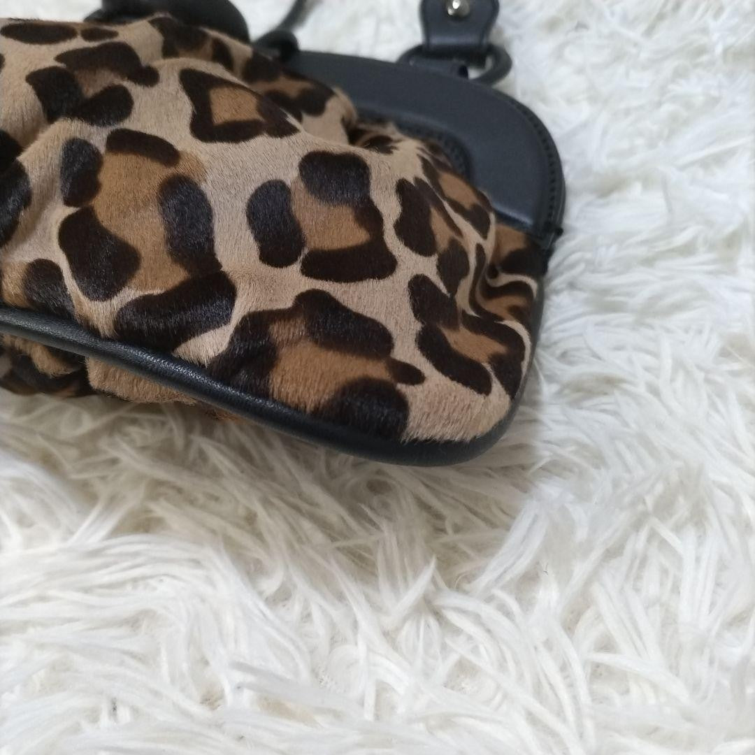 TOD'S Hand Shoulder Bag Tote Purse Leather Leopard Authentic