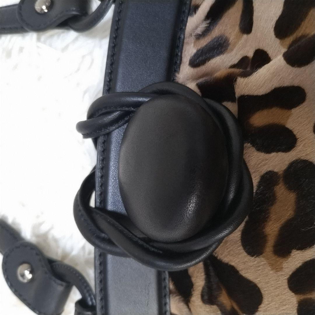TOD'S Hand Shoulder Bag Tote Purse Leather Leopard Authentic