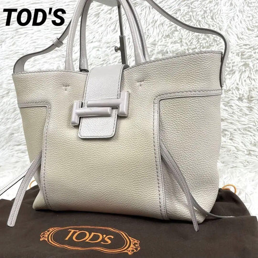 TOD'S Hand Shoulder Bag Tote Purse 2way Leather Off White Authentic