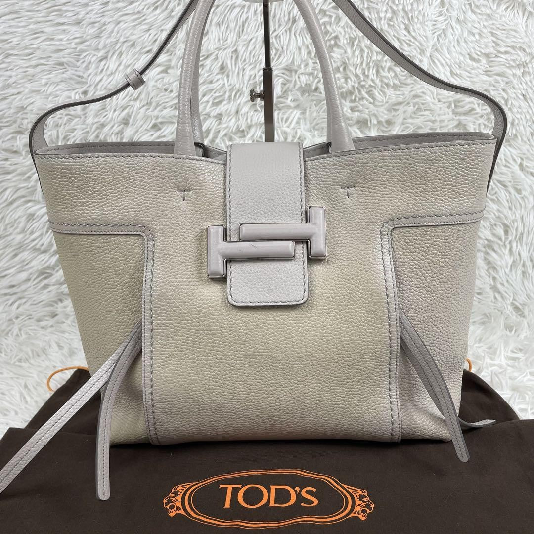 TOD'S Hand Shoulder Bag Tote Purse 2way Leather Off White Authentic