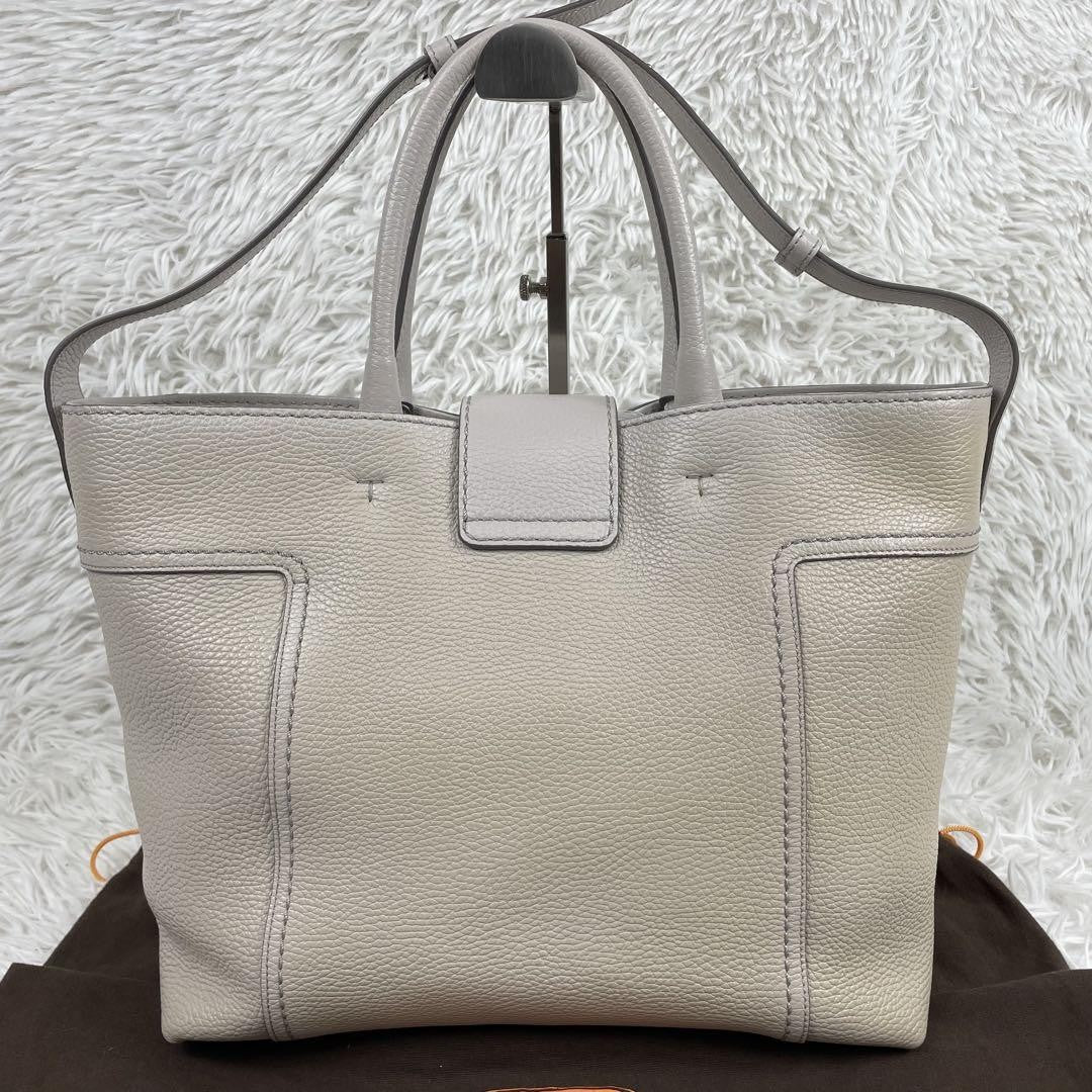 TOD'S Hand Shoulder Bag Tote Purse 2way Leather Off White Authentic