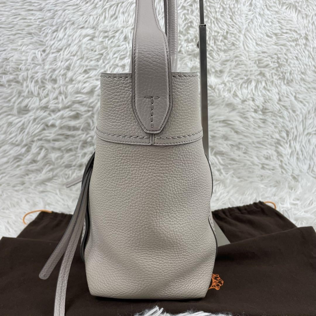 TOD'S Hand Shoulder Bag Tote Purse 2way Leather Off White Authentic