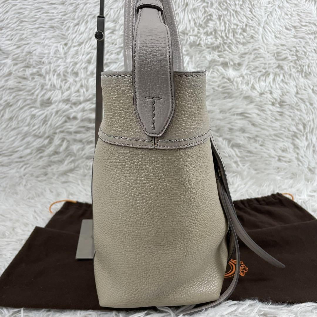 TOD'S Hand Shoulder Bag Tote Purse 2way Leather Off White Authentic