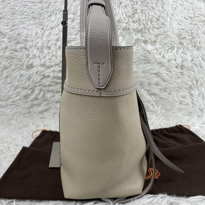 TOD'S Hand Shoulder Bag Tote Purse 2way Leather Off White Authentic