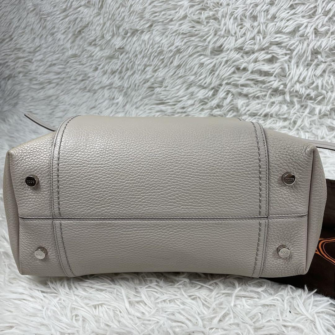 TOD'S Hand Shoulder Bag Tote Purse 2way Leather Off White Authentic