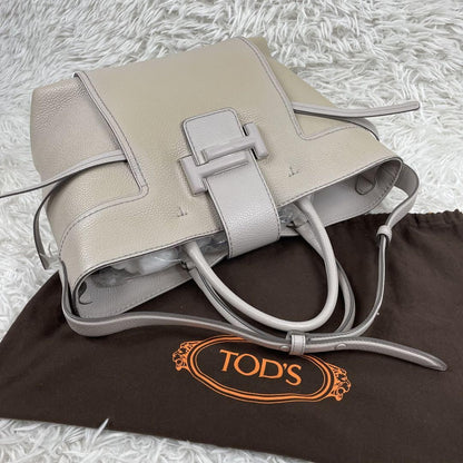 TOD'S Hand Shoulder Bag Tote Purse 2way Leather Off White Authentic