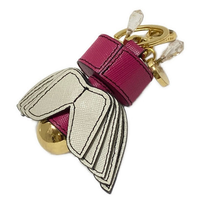 PRADA Key Ring Keychain Bag Charm Robot Angel Leather Pink White Multicolor Auth