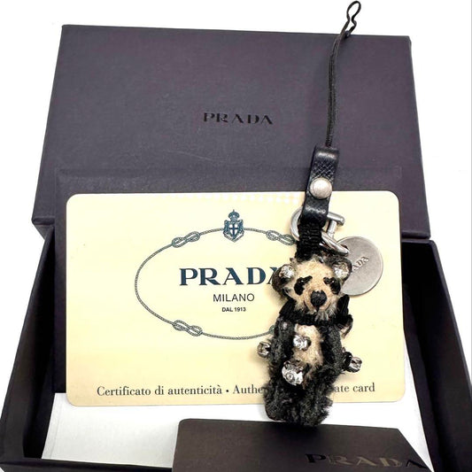 PRADA Key Ring Keychain Bag Charm Panda Bear Black Authentic