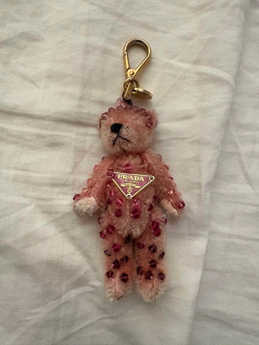 PRADA Key Ring Keychain Bag Charm Bear Logo Pink Authentic