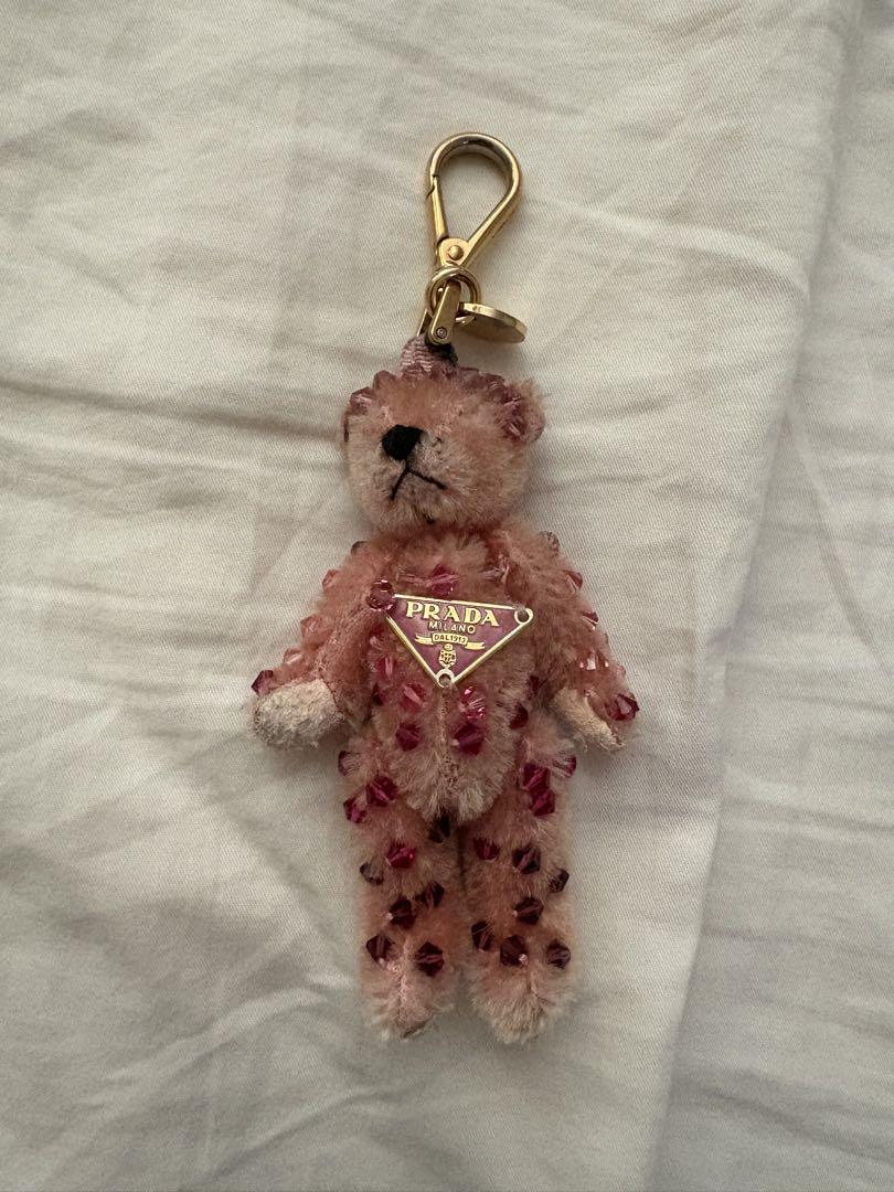 PRADA Key Ring Keychain Bag Charm Bear Logo Pink Authentic