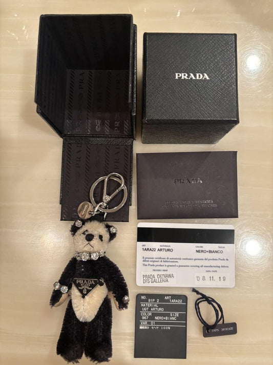 PRADA Key Ring Keychain Bag Charm Panda Bear Logo Authentic