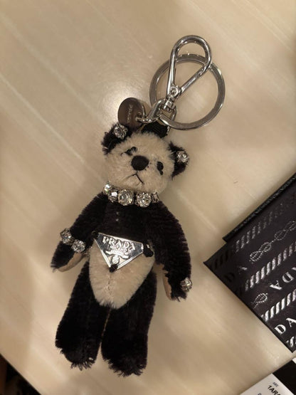 PRADA Key Ring Keychain Bag Charm Panda Bear Logo Authentic