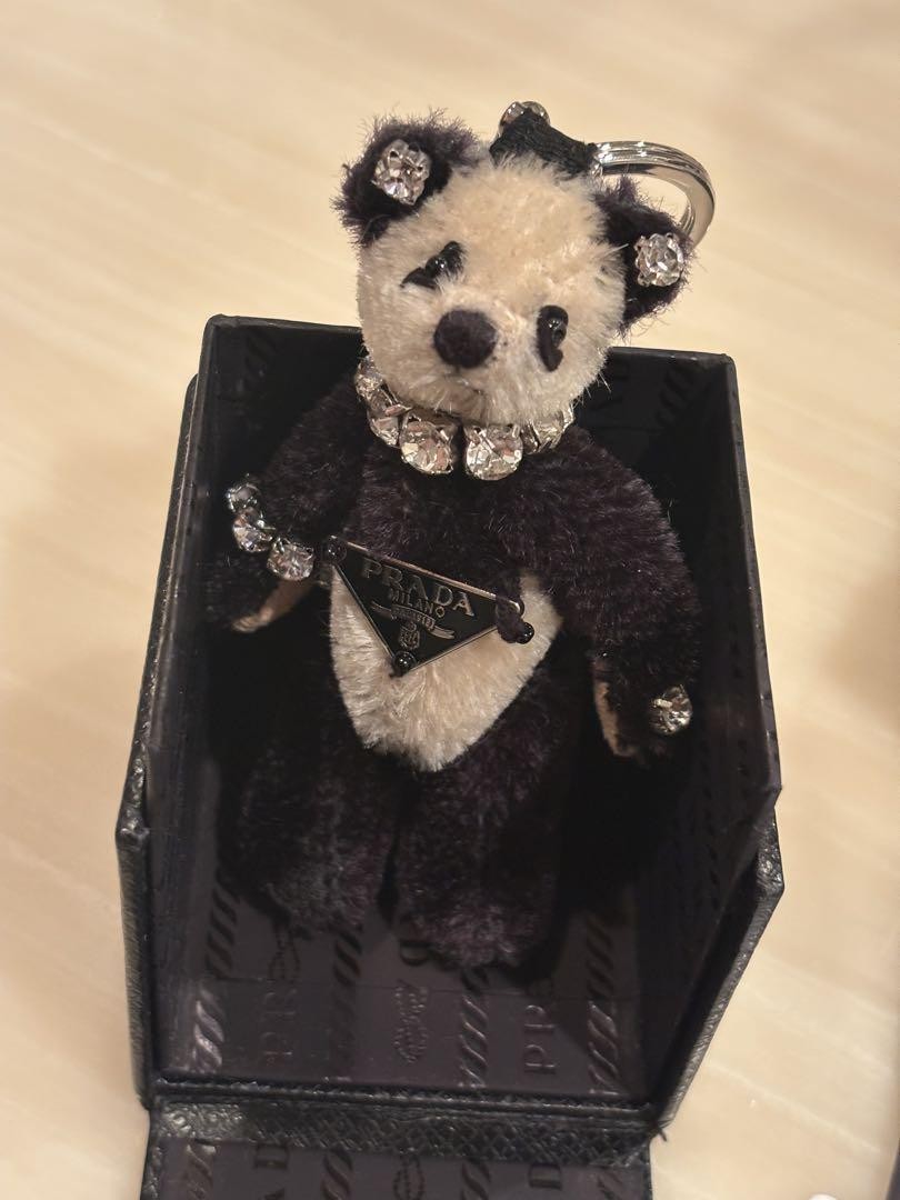 PRADA Key Ring Keychain Bag Charm Panda Bear Logo Authentic
