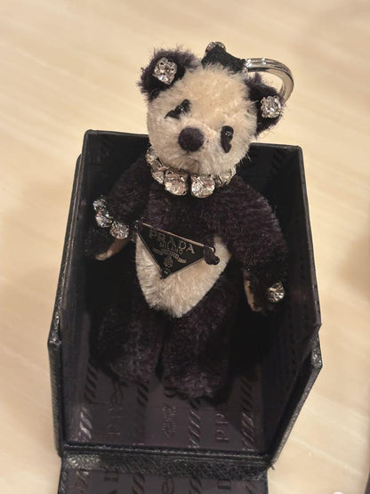 PRADA Key Ring Keychain Bag Charm Panda Bear Logo Authentic