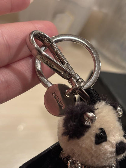 PRADA Key Ring Keychain Bag Charm Panda Bear Logo Authentic