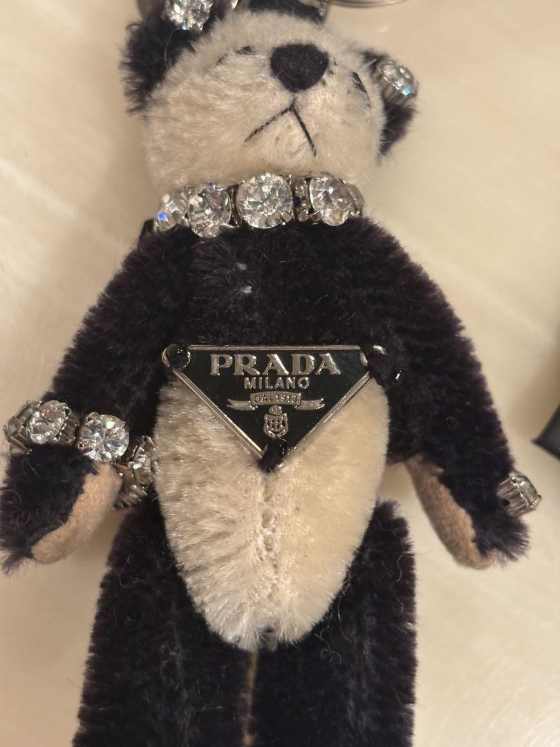 PRADA Key Ring Keychain Bag Charm Panda Bear Logo Authentic