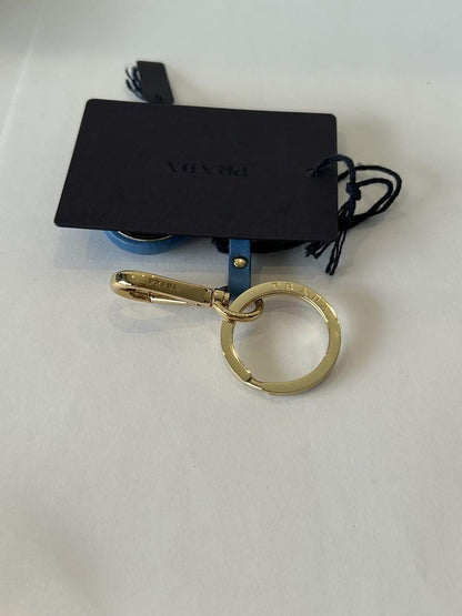 PRADA Key Ring Keychain Bag Charm Heart Leather Blue Authentic