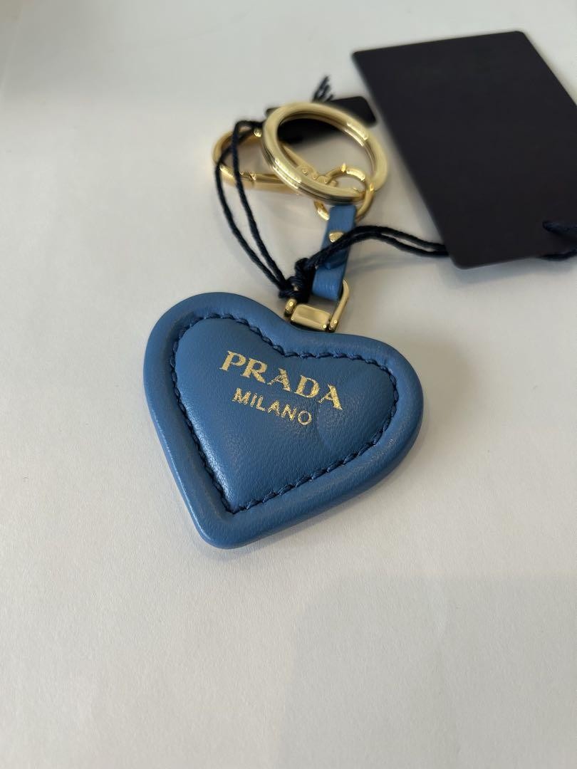 PRADA Key Ring Keychain Bag Charm Heart Leather Blue Authentic