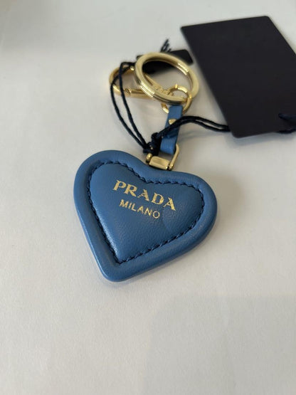 PRADA Key Ring Keychain Bag Charm Heart Leather Blue Authentic