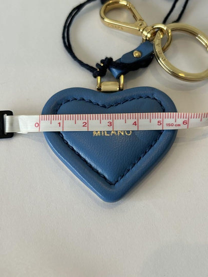 PRADA Key Ring Keychain Bag Charm Heart Leather Blue Authentic