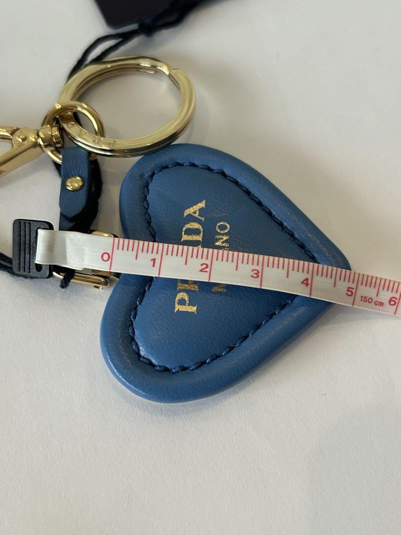 PRADA Key Ring Keychain Bag Charm Heart Leather Blue Authentic