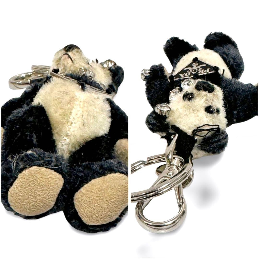 PRADA Key Ring Keychain Bag Charm Bear Logo Black White Authentic