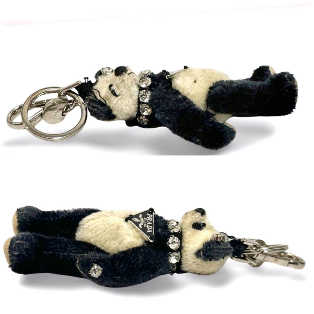 PRADA Key Ring Keychain Bag Charm Bear Logo Black White Authentic